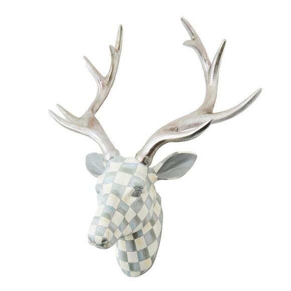 Brand New Mackenzie-Childs Sterling Check Small Deer Head Wall Mounted Decor - Picture 1 of 4